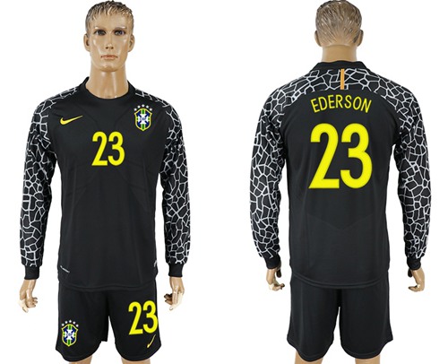Brazil #23 Ederson Black Goalkeeper Long Sleeves Soccer Country Jersey - Click Image to Close